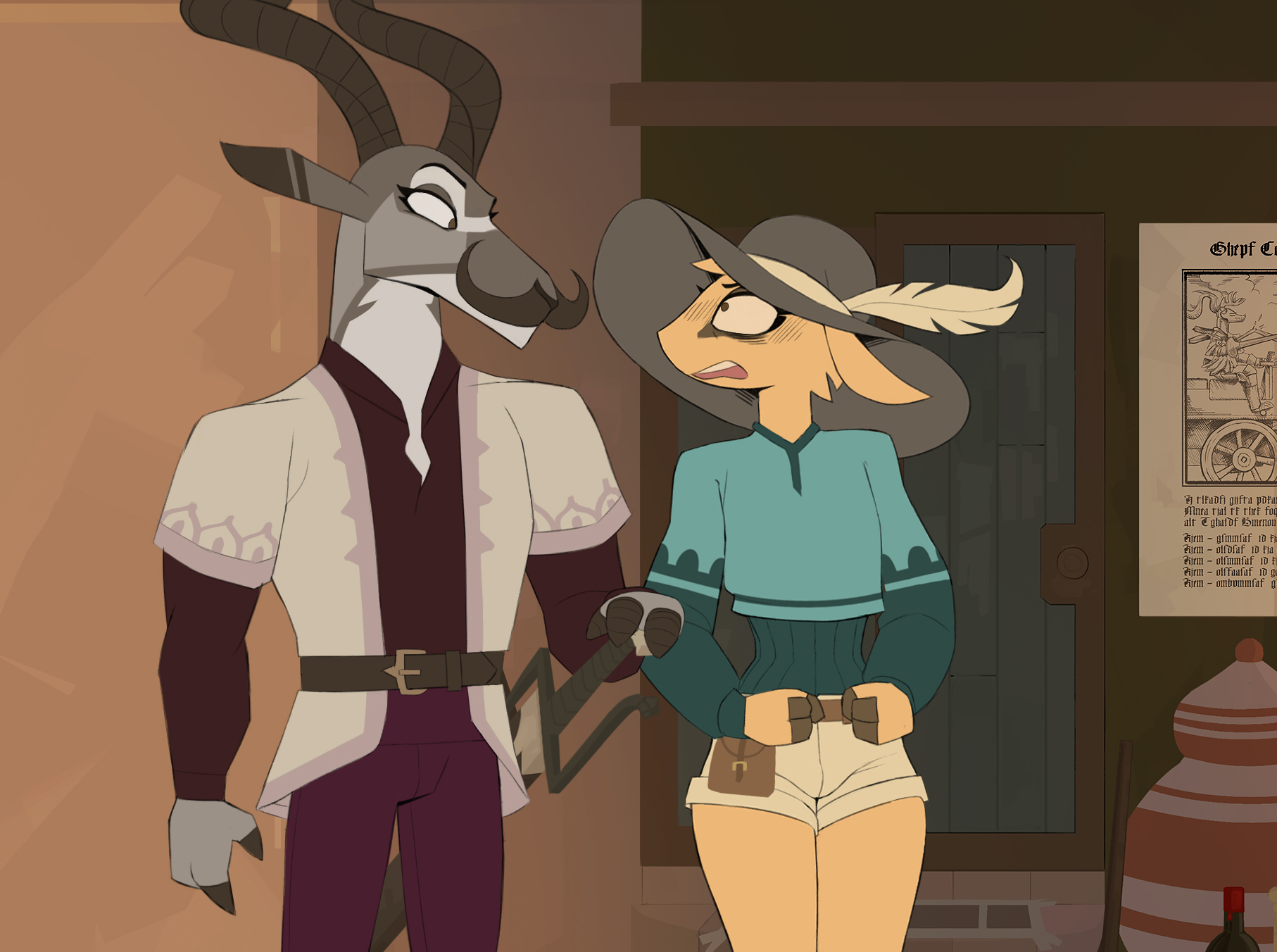 Zeb looks back at the bovani behind him and shouts